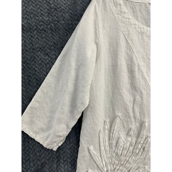 Kleen White 100% Linen Top XL Lagenlook Flowy Beachy Embroidered - Picture 4 of 12